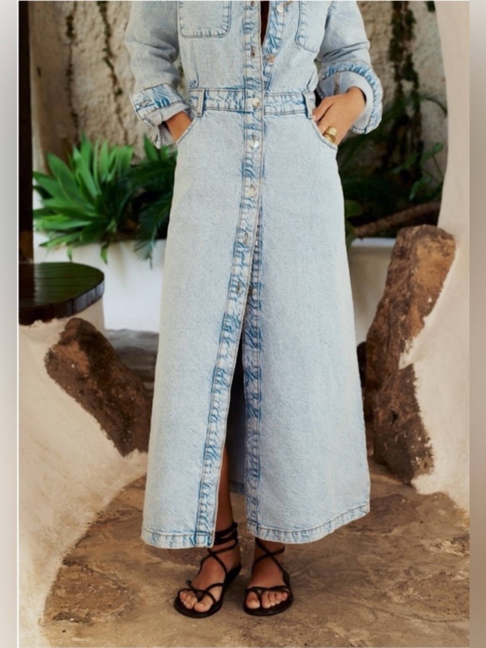 Zara Denim Button Front Midi Dress - Picture 3 of 5